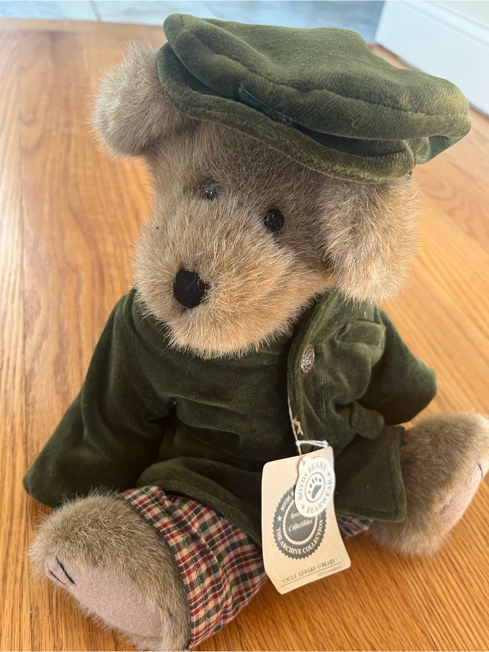Boyds Bears Olive Green Velvet Outfit Plush Bear with Plaid Pants